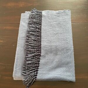 Kate Spade New York Reversible Fringe Blue Navy Throw Blanket